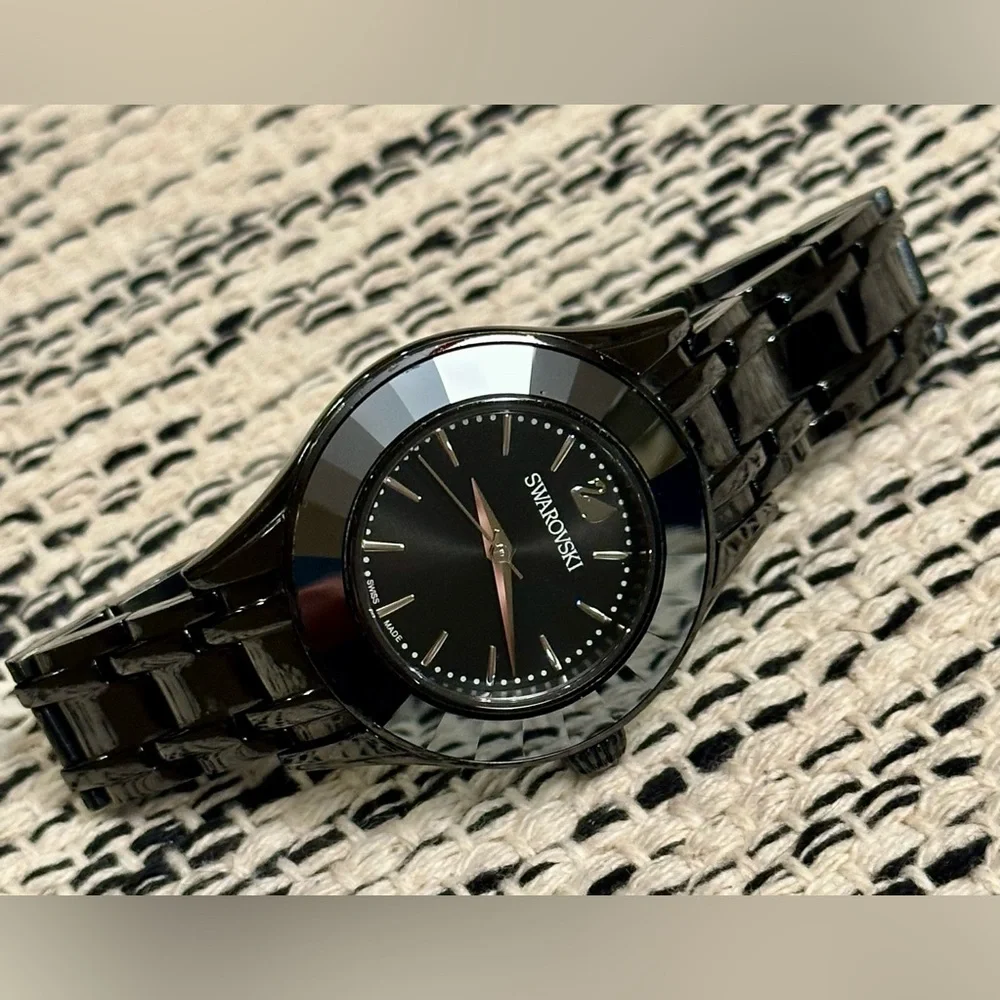 Swarovski Alegria 33mm Black Crystal Bezel Sunray Dial Watch